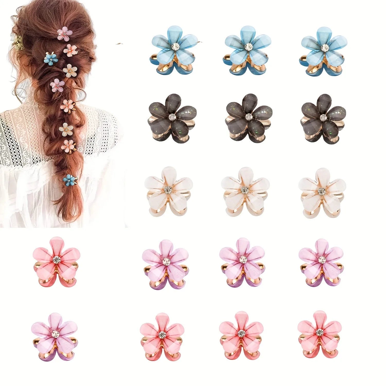 Flower Shaped Hair Grab Clips with Faux Pearl Accents - Smarsty