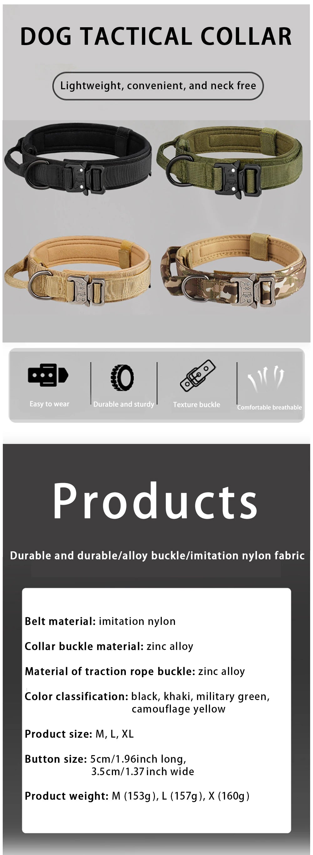 Tactical Nylon Dog Collar with Metal Buckle - Smarsty