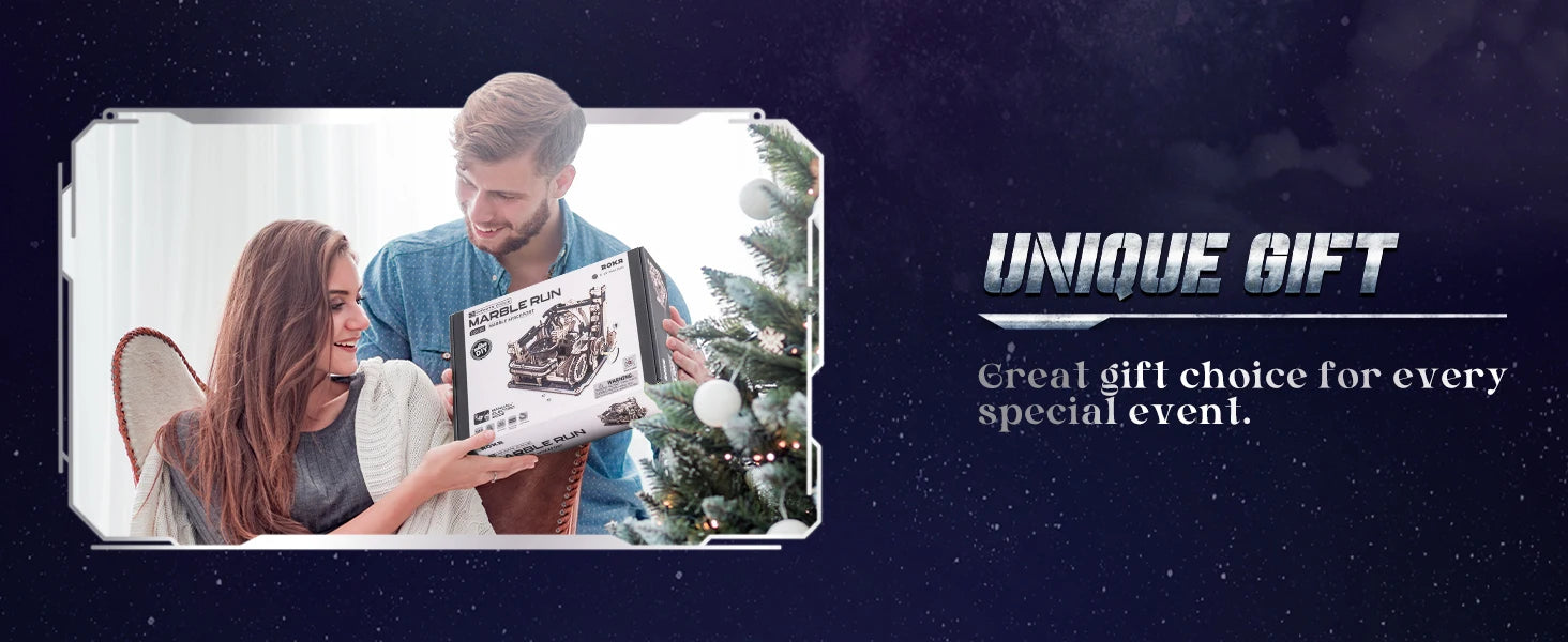 ROBOTIME Rokr Electric Marble Run with Light 3D Puzzle Toys Marble Spaceport Gifts for Kids Children Connect With Night City