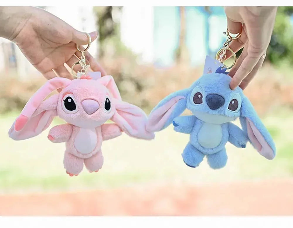 Cartoon Stitch Plush Keychain Soft Toy Cute Stuffed Animal Pendant Gift for Girls Angel Doll Bag Charm Kids Birthday Present