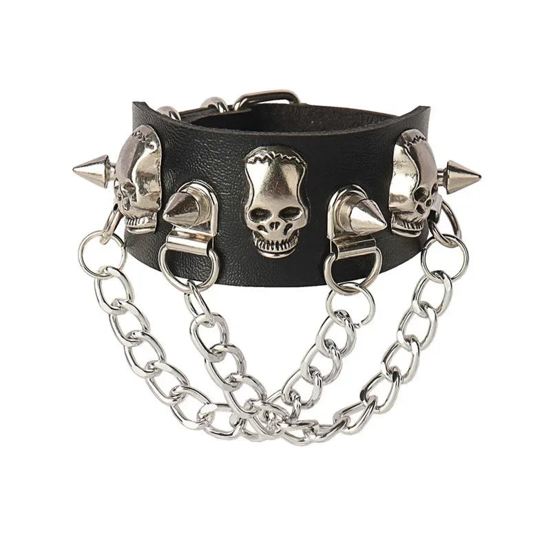 Adjustable PU Leather Studded Punk Bracelet for Men Women - Smarsty