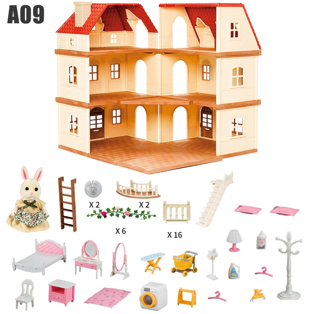 1/12 Dollhouse Furniture Family House Villa Simulate Forest Rabbit Animal Family Miniature Scene Toy Display Furniture Toy Gift by Smarsty