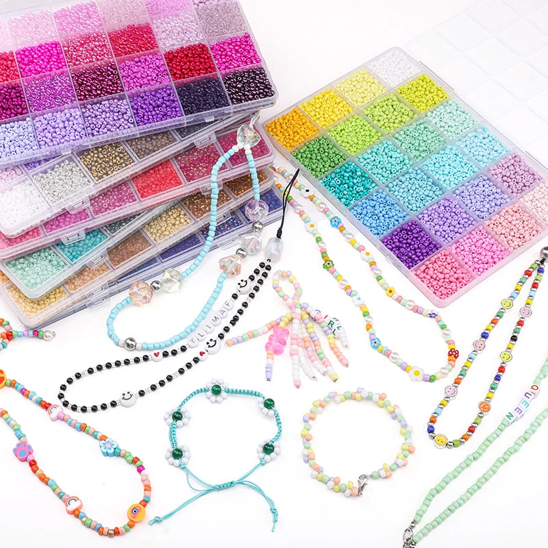 About 5200Pcs24 Grid Rice Bead Box Handmade DIY Jewelry Bracelet Earrings Kandi Jewelry Accessories Materials - Smarsty