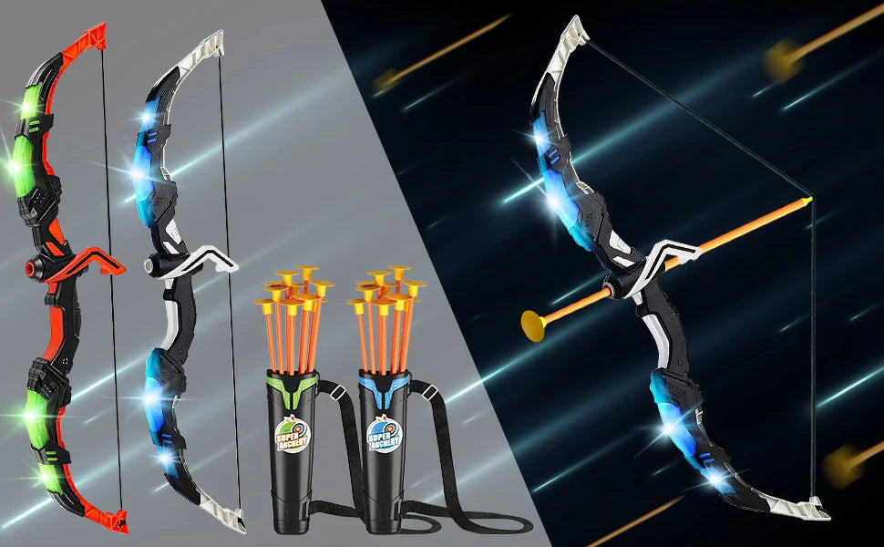 VATOS 2X Bow Arrow + Guns Toy For Kids Night-Light Archery Stand Target Board Indoor Outdoor Game Toys Boys Girls Christmas Gift