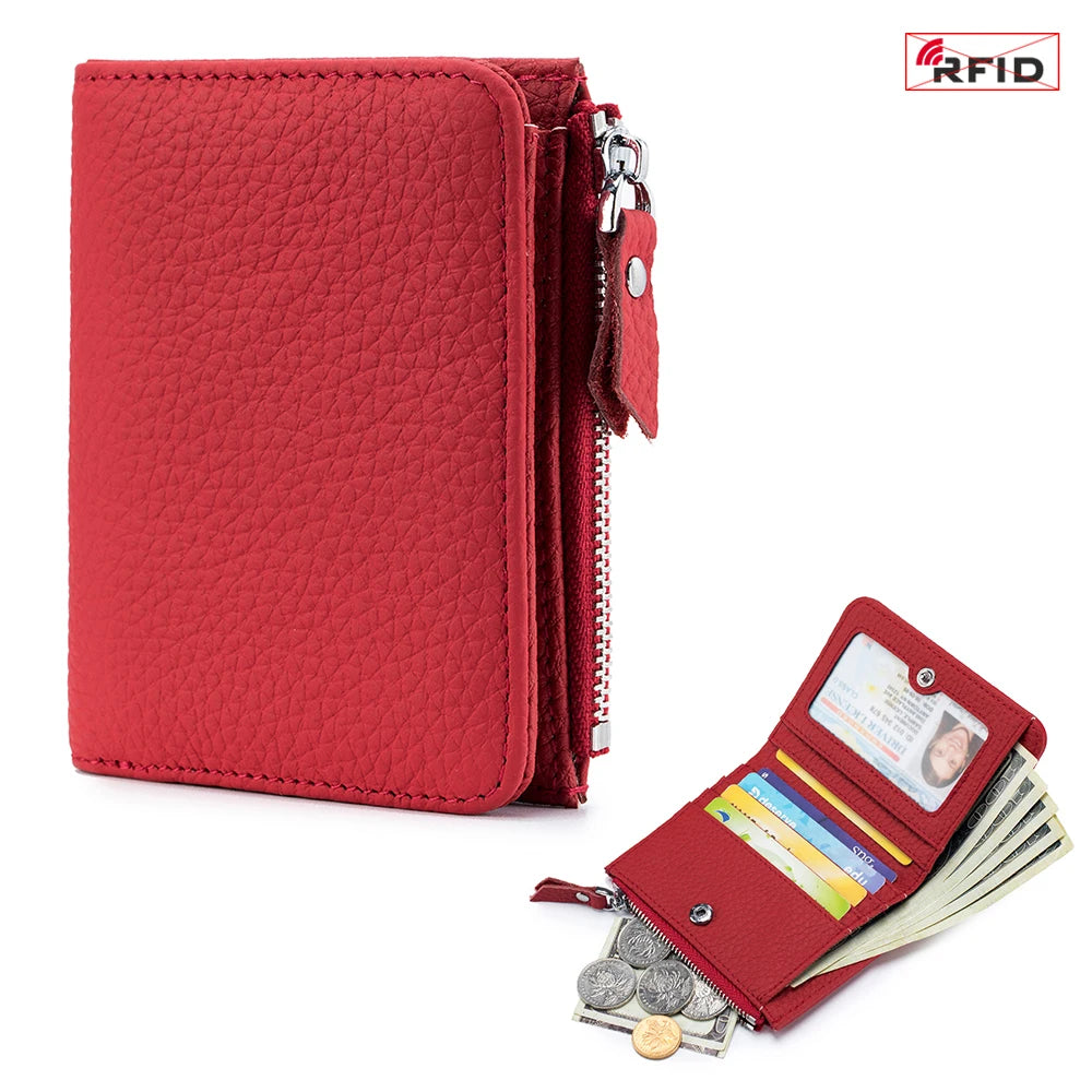Genuine Leather Men Women Cute Short Wallet Luxury Solid Zipper Coin Purse rfid Bank Credit Card Holder Slim Small Money Bag