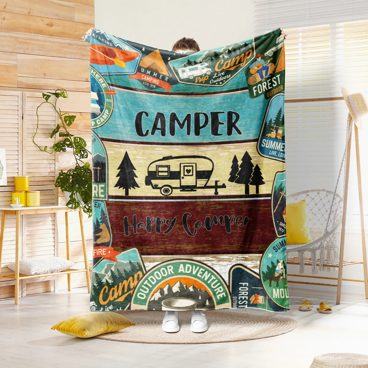 Cozy Camper Pattern Plush Blanket for Travel and Home - Smarsty