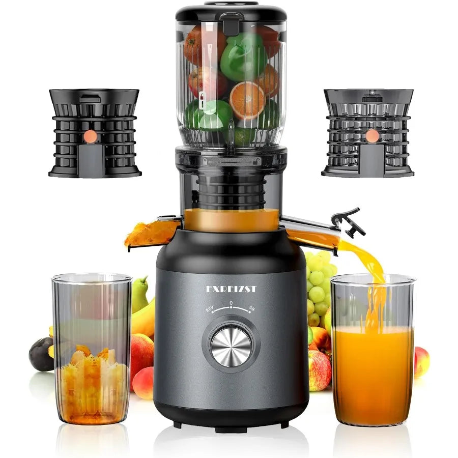 Cold press juicer with 4.2inch large feed chute for whole fruits and vegetables slow juicing extraction machine with 250W masti