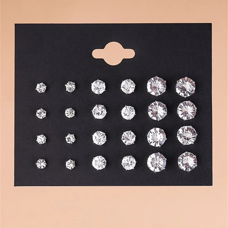 12 Pair White Crystal Wedding Stud Earrings Set - Smarsty