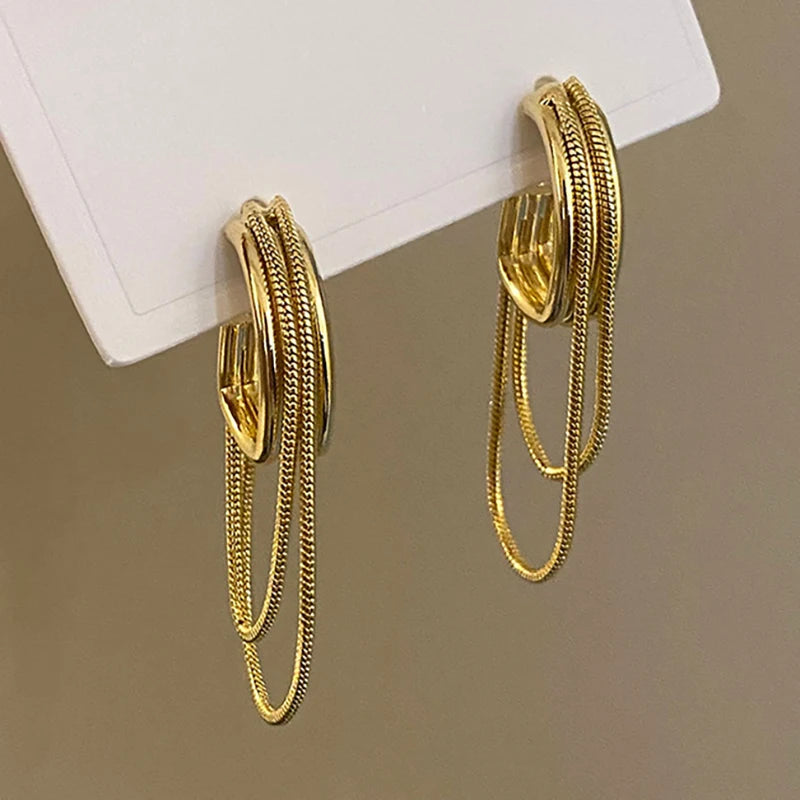 Metal Geometric Tassel Earrings for Women's Wedding Accessories - Smarsty