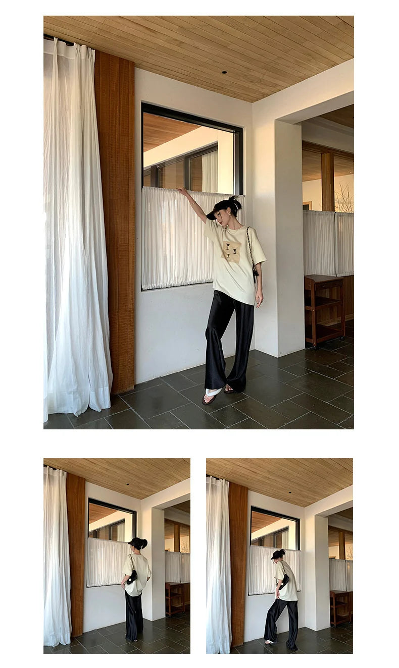 Satin Wide Leg Pants Long Floor Casual Pants Women's Summer - Smarsty