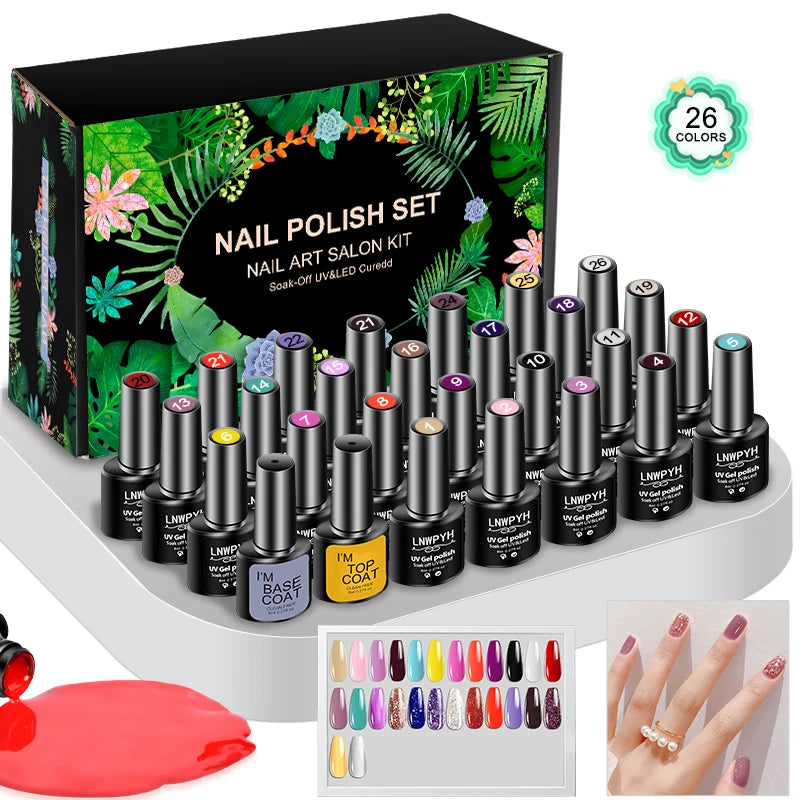LNWPYH 26 Color Gel Nail Polish Set with Base and Top Coat - Smarsty