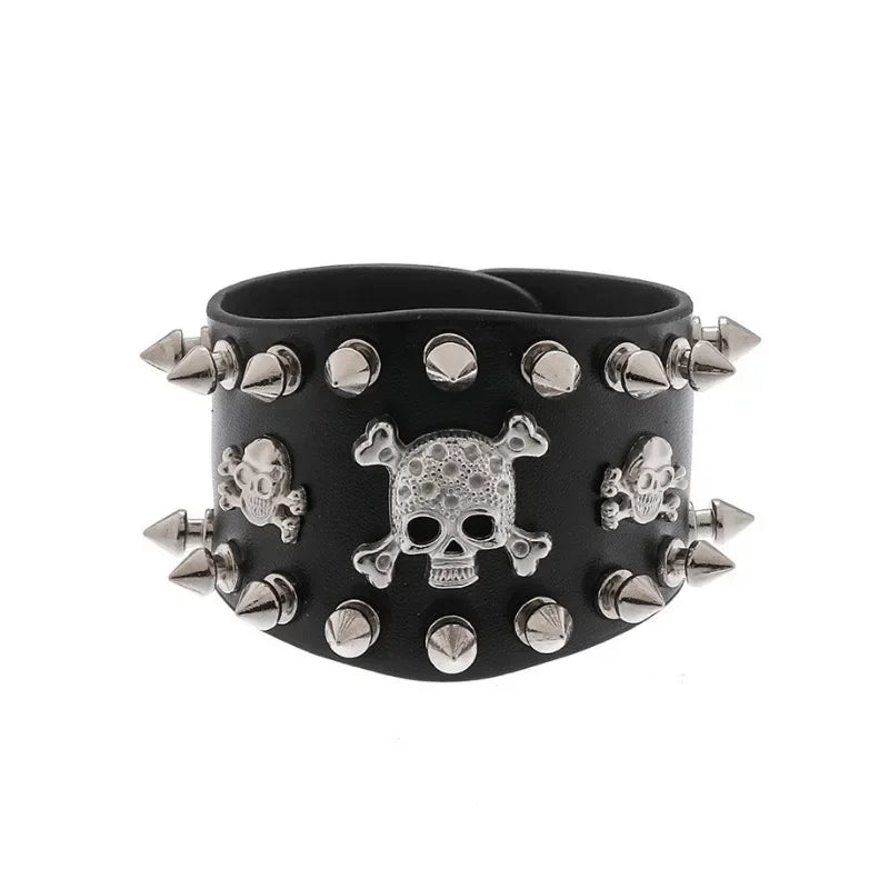 Unisex PU Leather Punk Bracelet with Spikes and Skull - Smarsty