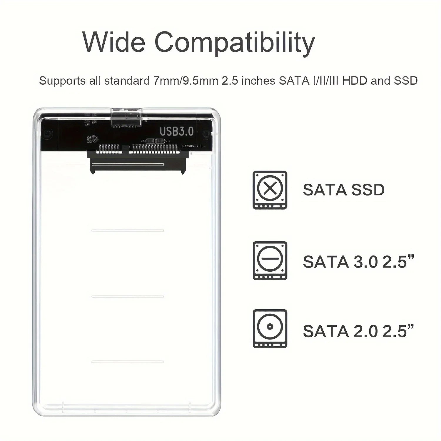 Transparent HDD Case HDD Enclosure 2.5 Inch SSD SATA To USB Type-C Adapter Portable External Hard Drive Box Tool-Free