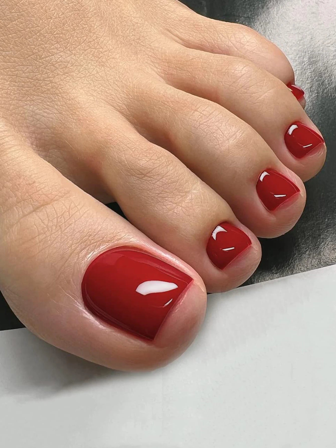 24pcs Glossy Nude Press On Toe Nails With French Edge - Smarsty