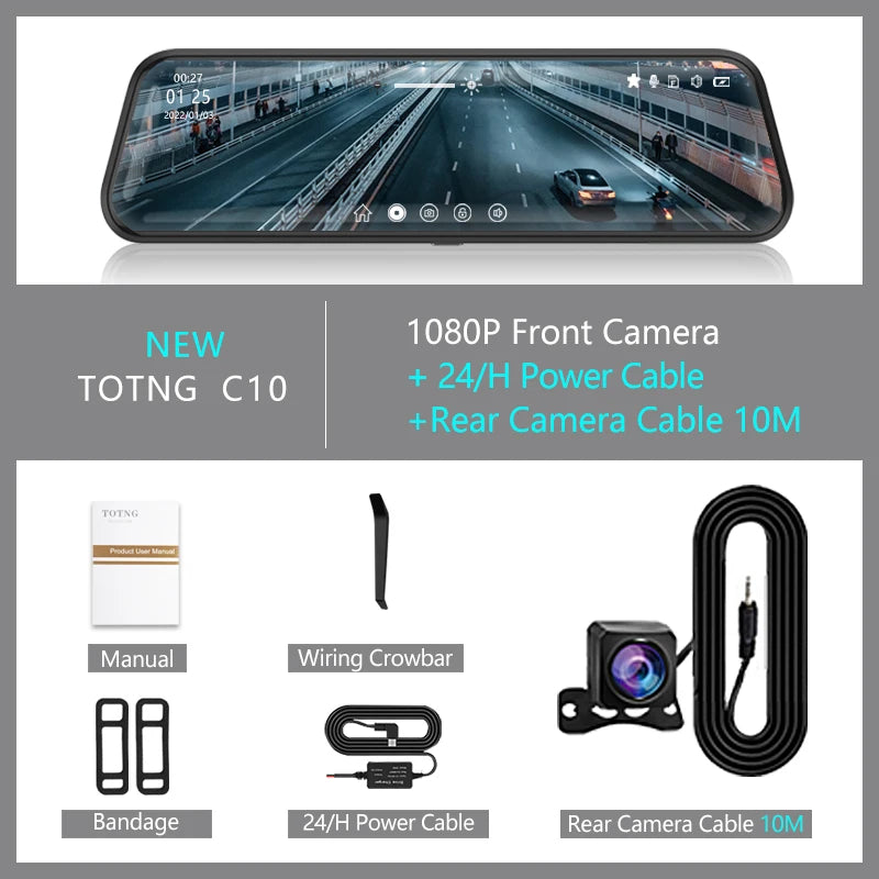 10 Inch Touch Screen Dash Cam Front And Rear Cameras - Smarsty
