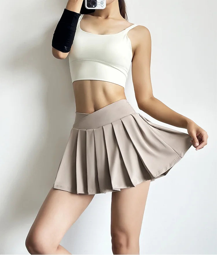 Sports short skirt women summer anti-walk yoga pants running fitness clothes quick dry breathable high waist pleated skirt - Smarsty