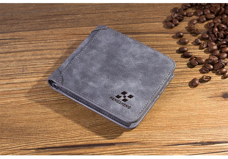 New Men Wallets Credit Card/ID Holder Vintage Brand Male Wallet High Quality PU Leather Photo Holder Foldable Short Men Purse - Smarsty