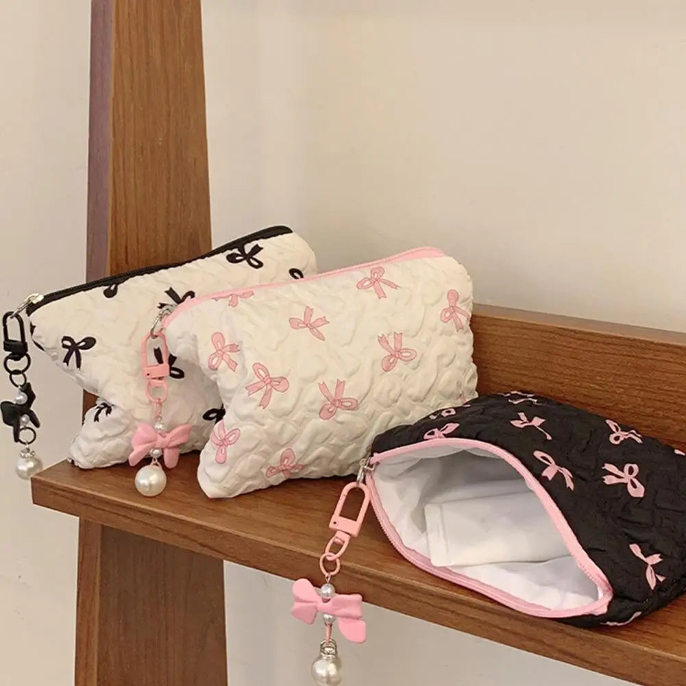 Bow Canvas Makeup Bag Large Capacity Travel Organizer - Smarsty