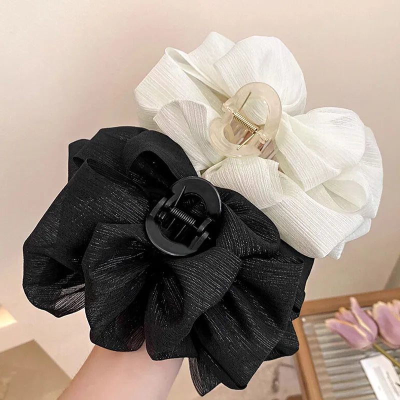 Elegant Chiffon Hair Claw Clip Large Three Layer Bow - Smarsty