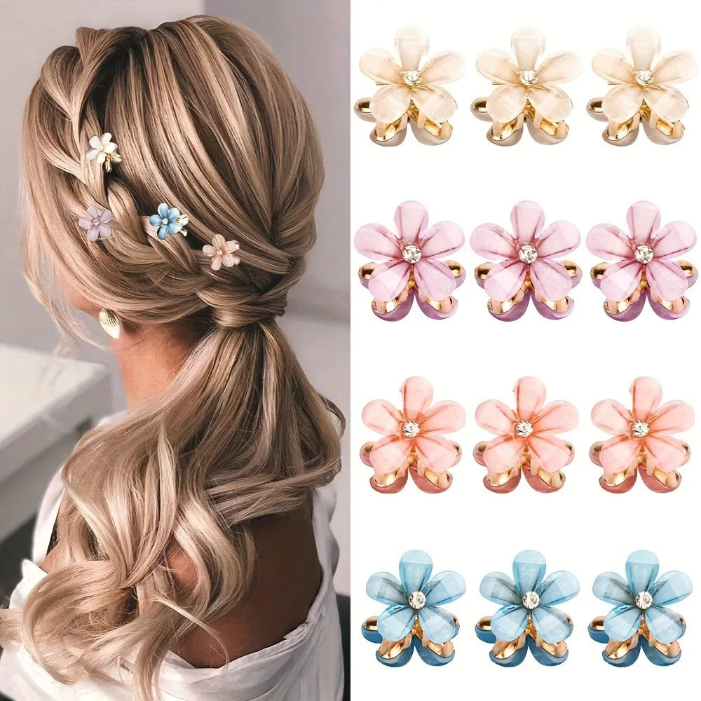 Flower Shaped Hair Grab Clips with Faux Pearl Accents - Smarsty