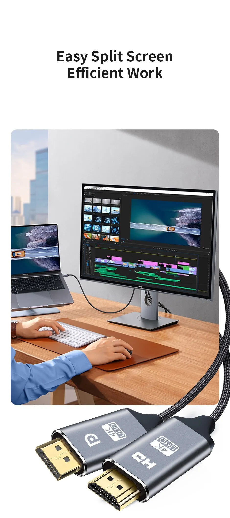 DisplayPort to HDMI Cable 4K Video and Audio - Smarsty
