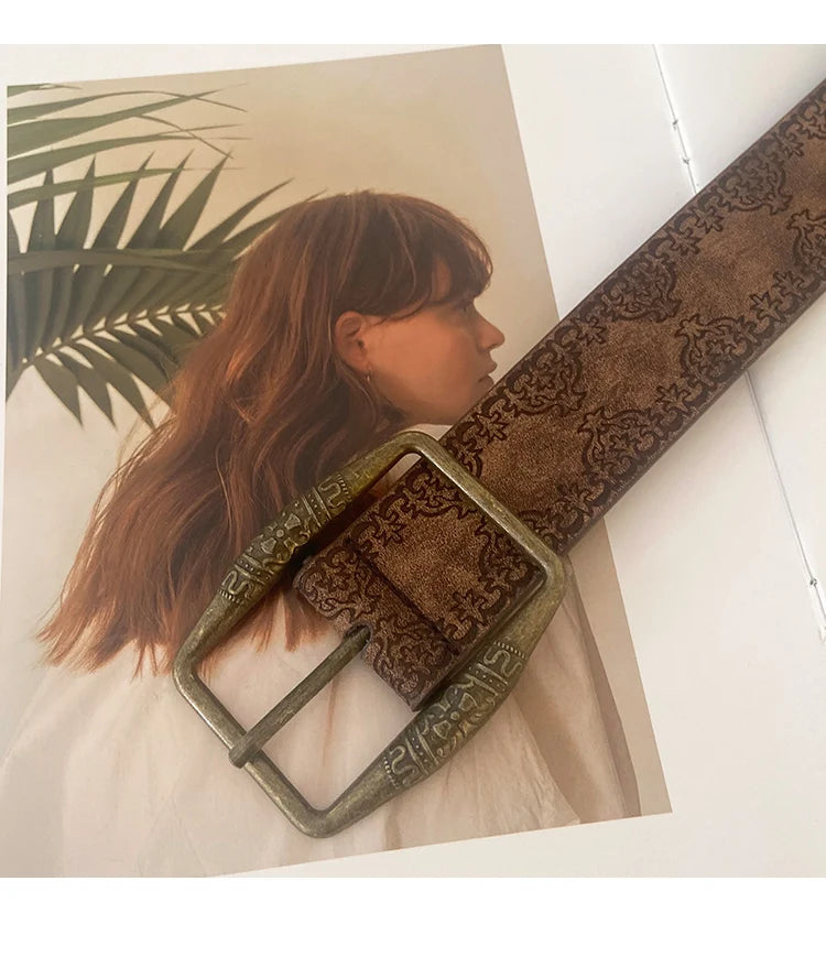 Y2K Retro Women Belt Casual PU Leather Brown - Smarsty