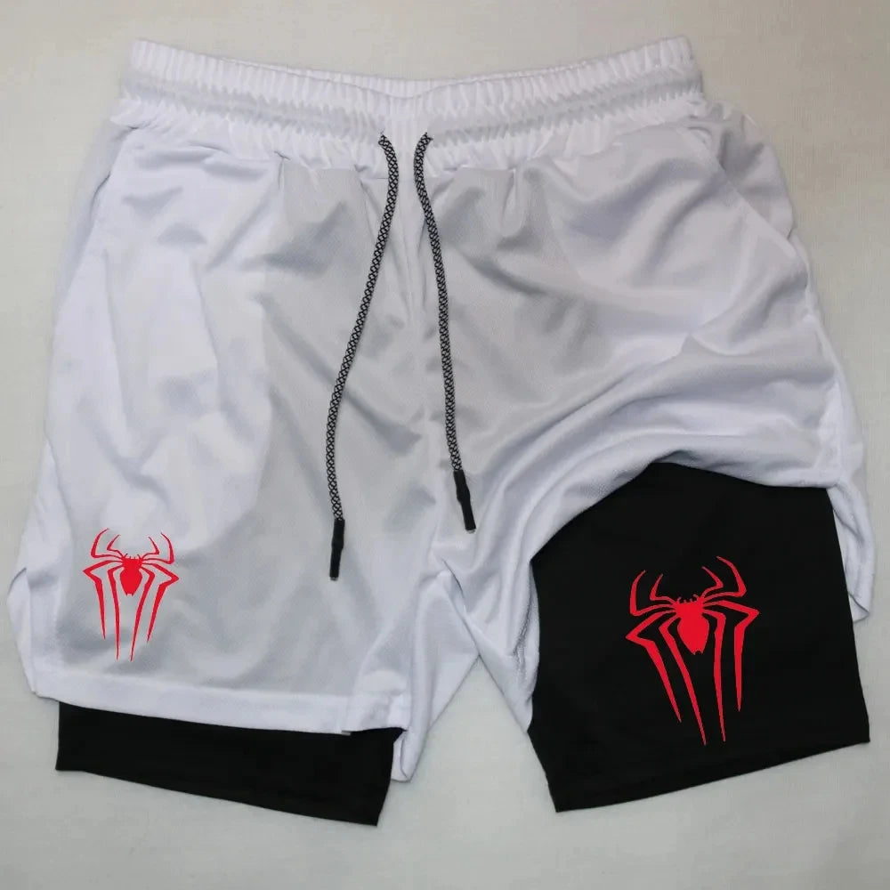 Y2K Performance Shorts Men Spider Printed GYM Casual Sports Compression Shorts Workout Running Mesh 2 In 1 Sport Short Pants - Smarsty