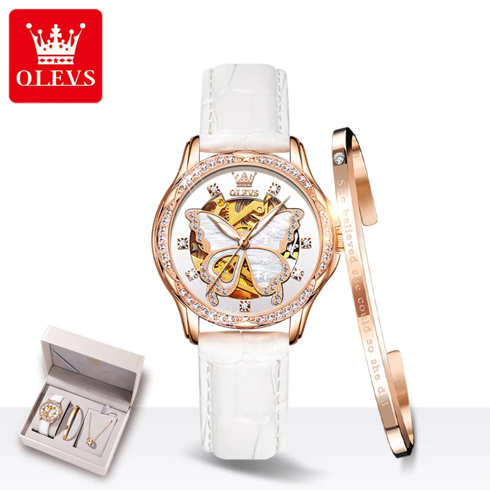 OLEVS Women's Luxury Waterproof Mechanical Watch with Butterfly Dial - Smarsty