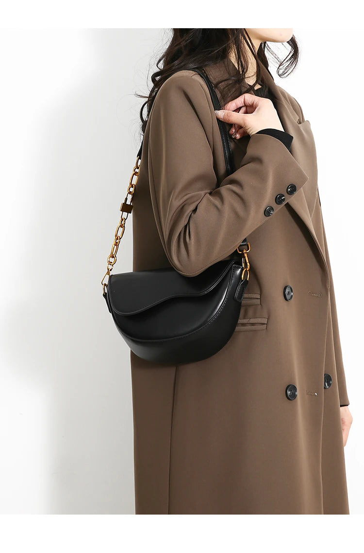 Small Leather Saddle Bag For Women Crossbody Vintage Style - Smarsty