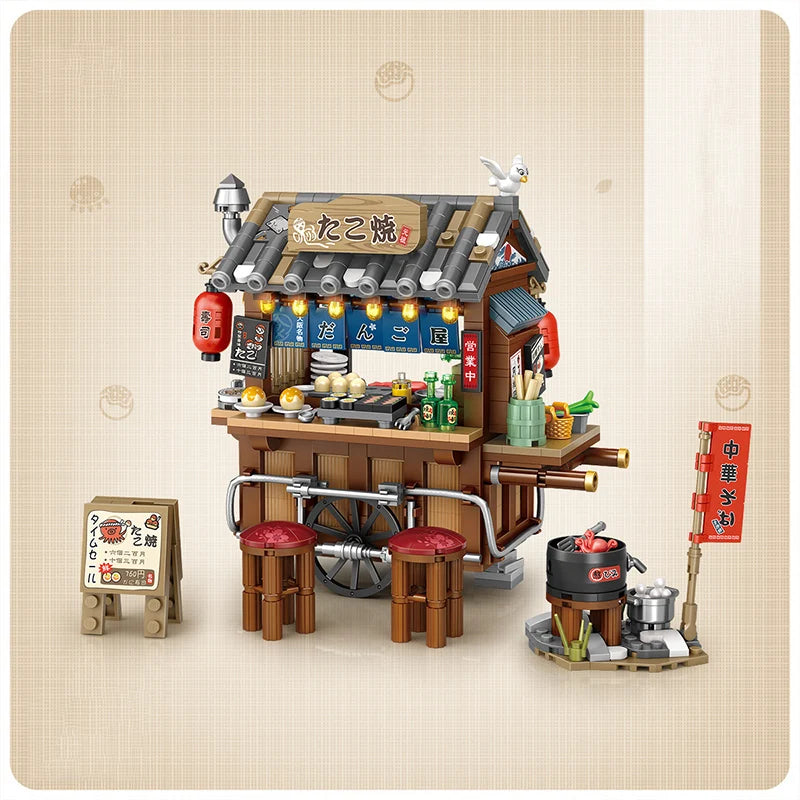 Street View Series Building blocks Izakaya Shaved Ice Shop Takoyaki Shop Coffee shop Panda Tea House model children's gift by Smarsty