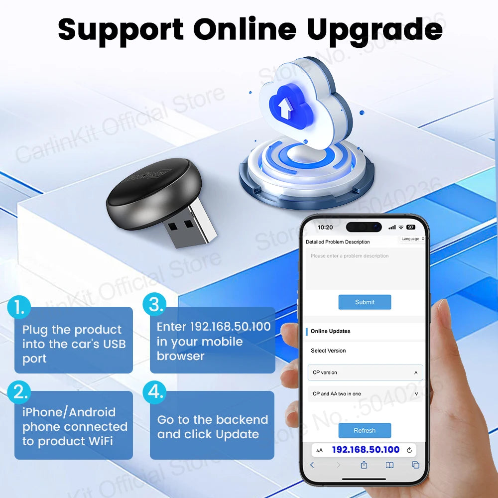2025 CarlinKit 5.0 Mini Ultra 3 CarPlay Android Auto Wireless Adapter 2.4G&5.8GHz WiFi BLE OTA Upgrade For OEM Car Plug and Play