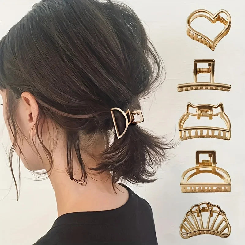 Gold Hollow Heart Mini Hair Claw Non Slip Grip Barrette - Smarsty