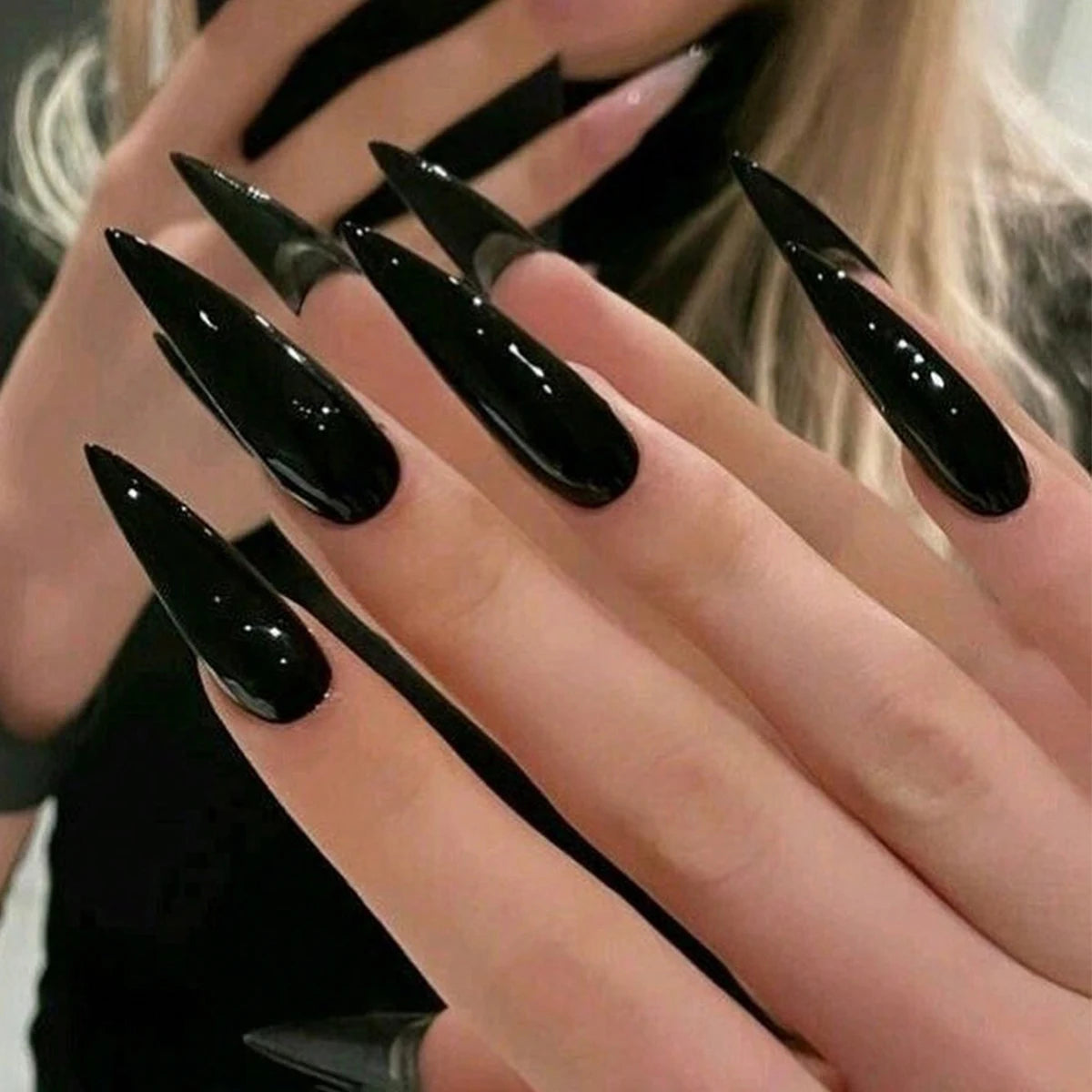 Extra Long Stiletto Black Fake Nails 24PCS Full Cover - Smarsty