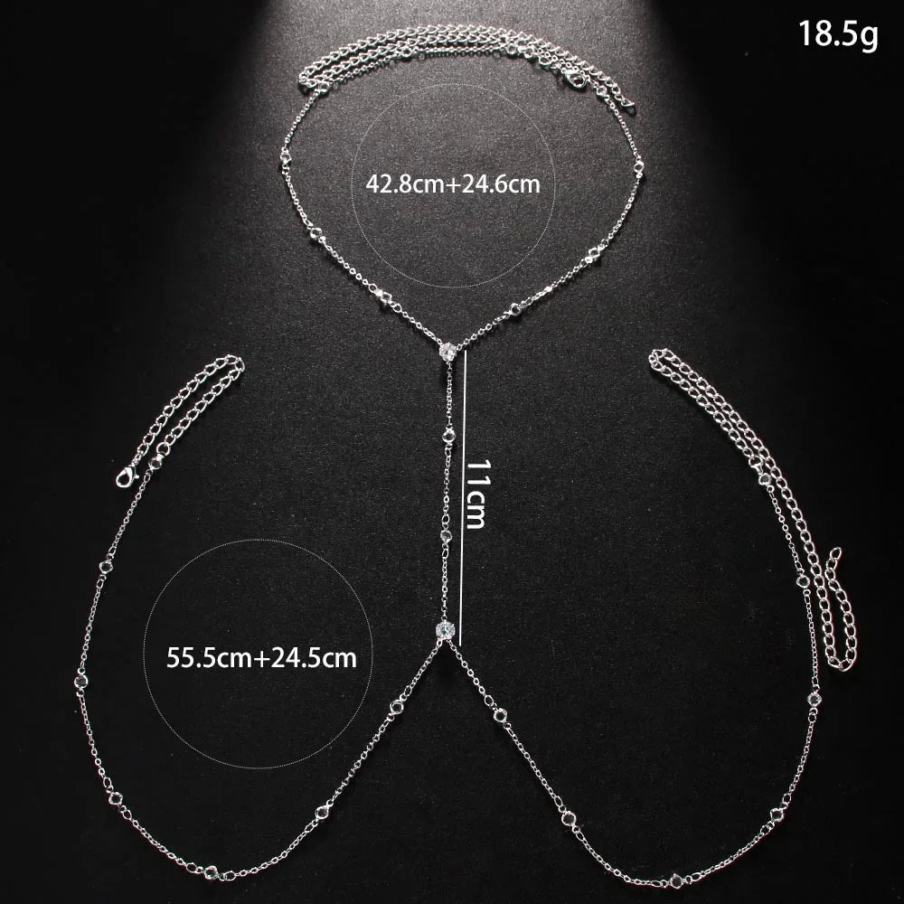 Rhinestone Cross Body Jewelry Chain for Beach Fashion - Smarsty