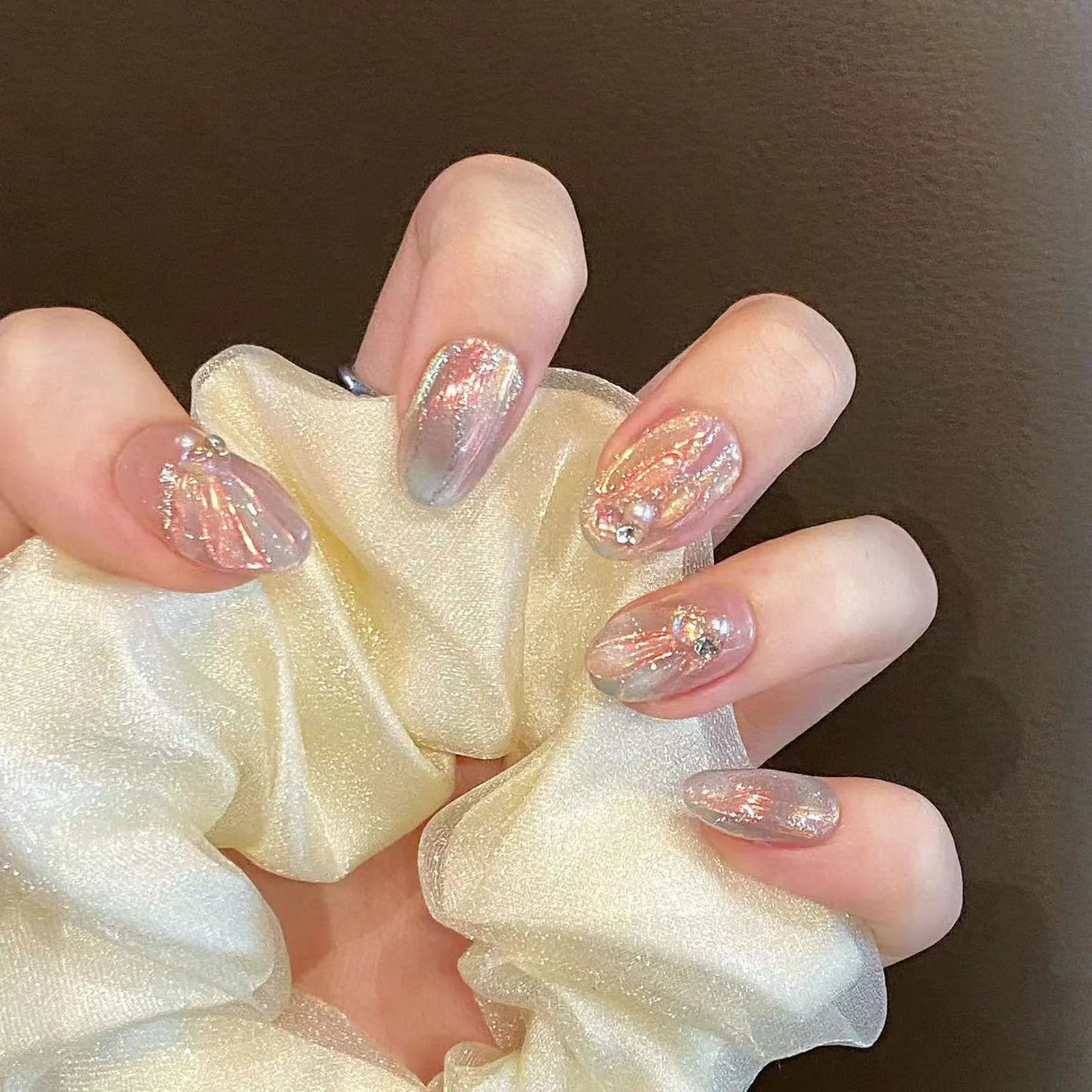 Handmade Blue Aurora Mermaid Press On Nails Set - Smarsty