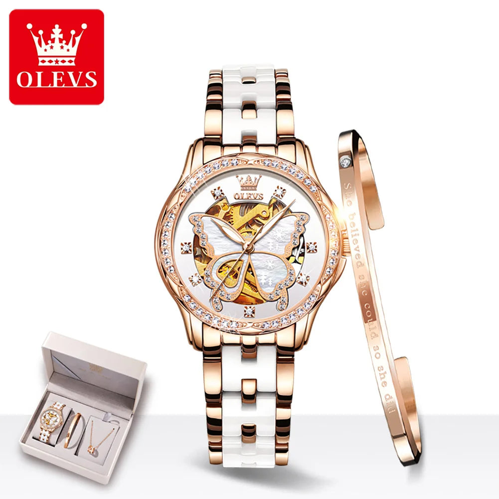 OLEVS Women's Luxury Waterproof Mechanical Watch with Butterfly Dial - Smarsty