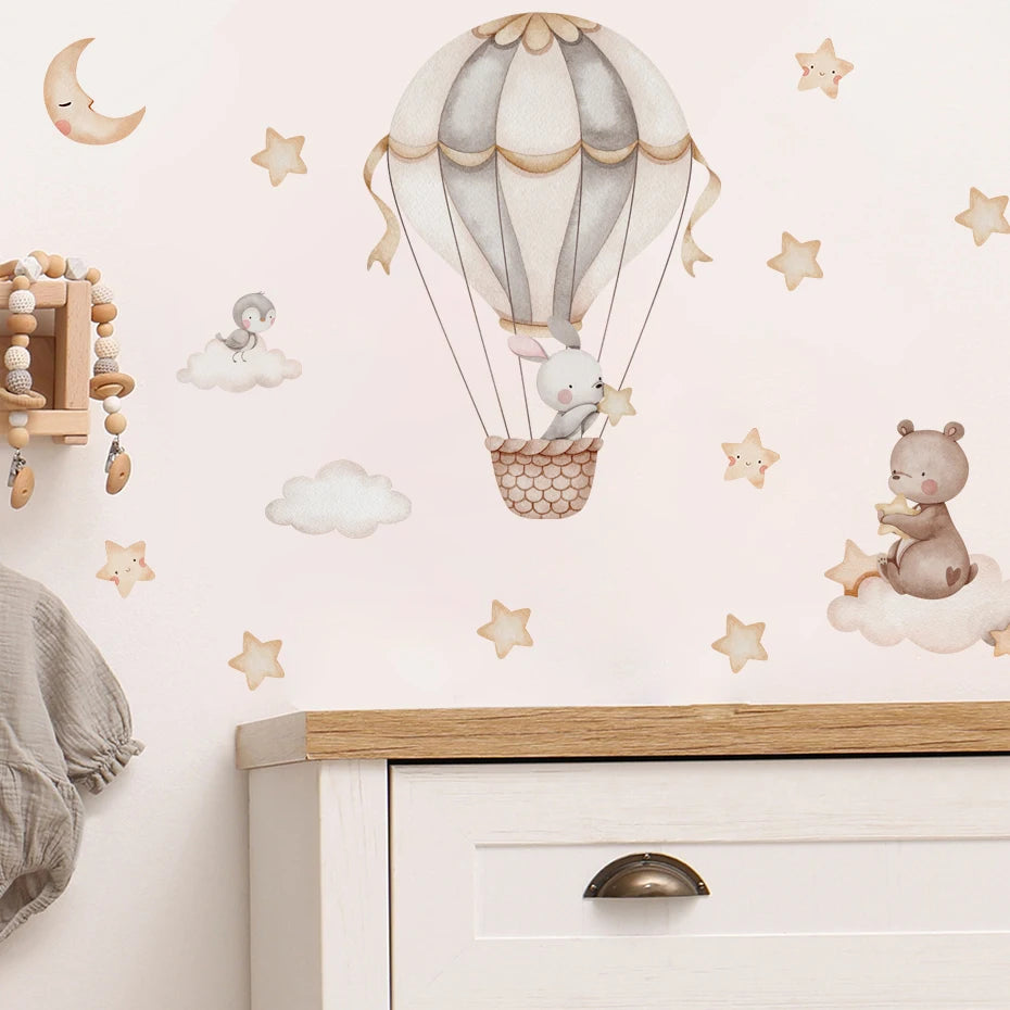Cartoon Hot Air Balloon Animal Wall Stickers for Nursery - Smarsty