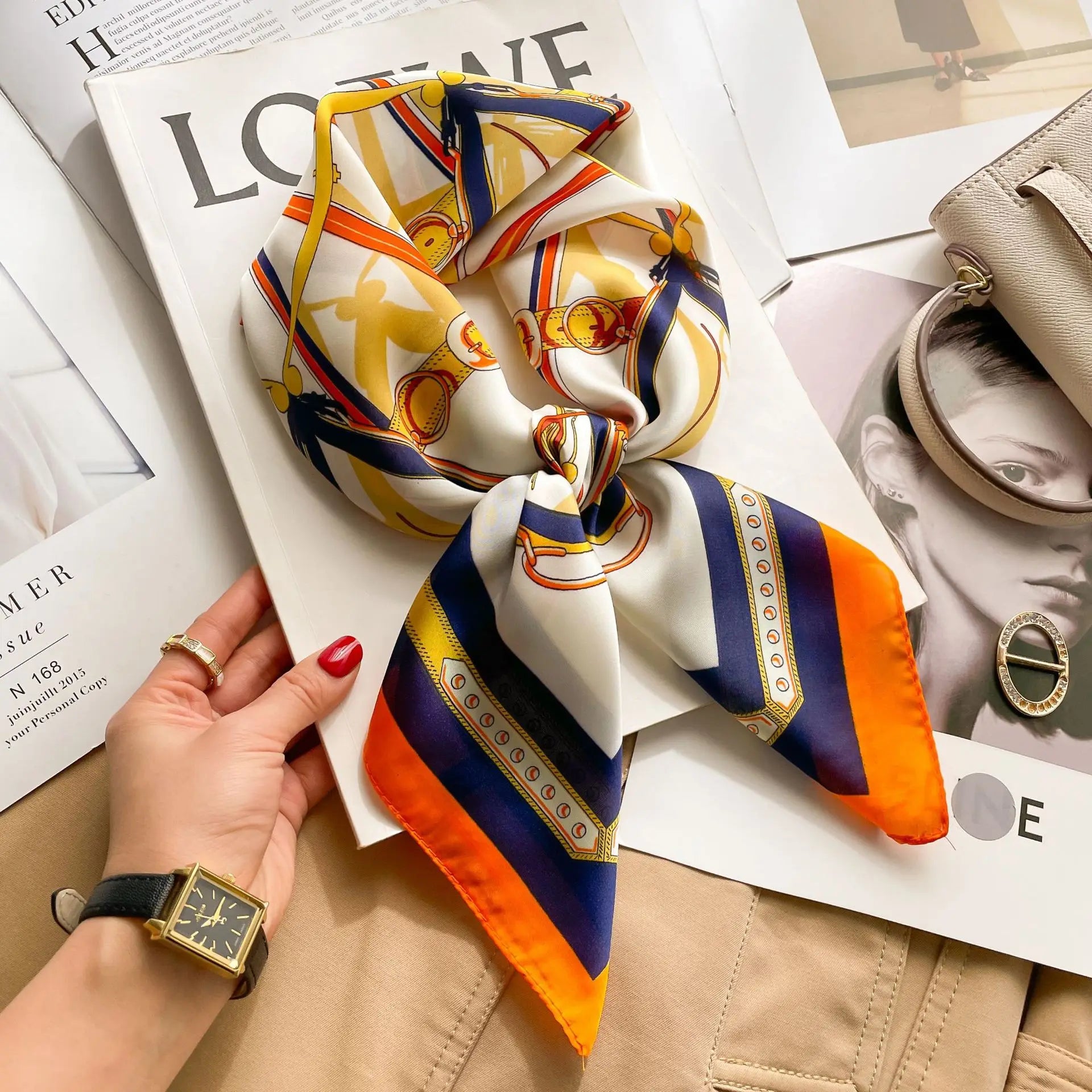 Luxury Silk Satin Headscarf for Women with Plaid Print - Smarsty