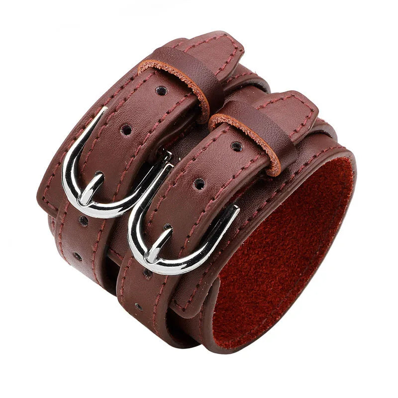 Men's Genuine Leather Bracelet Adjustable Vintage Punk Style - Smarsty