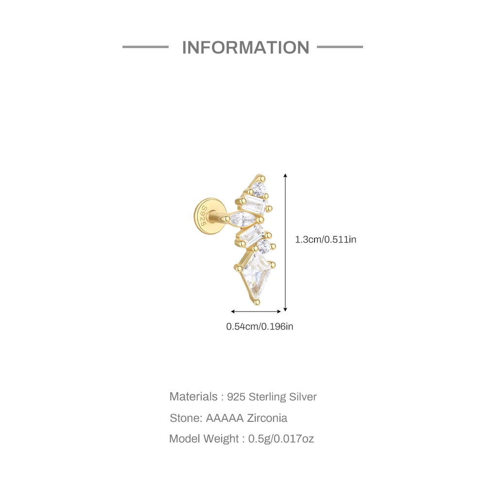 925 Silver Star Moon Zircon Stud Earrings Hypoallergenic - Smarsty