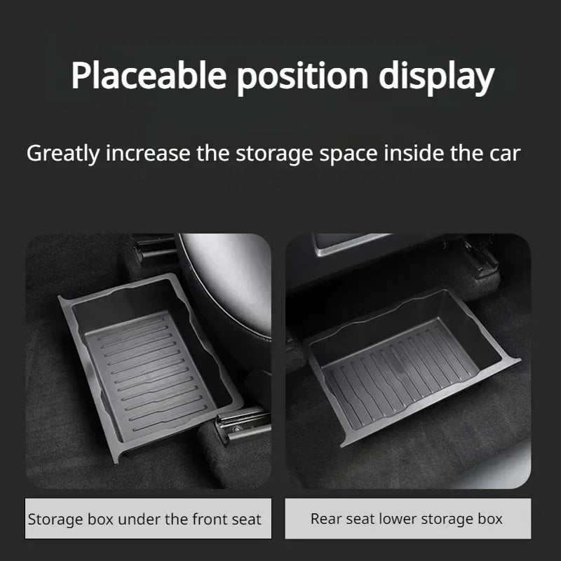 Underseat Storage Box for Tesla Model Y 2021-2024 Seats Drawer TPE Hidden Storage Tray Push Pull Car Organizer Car Accessories - Smarsty