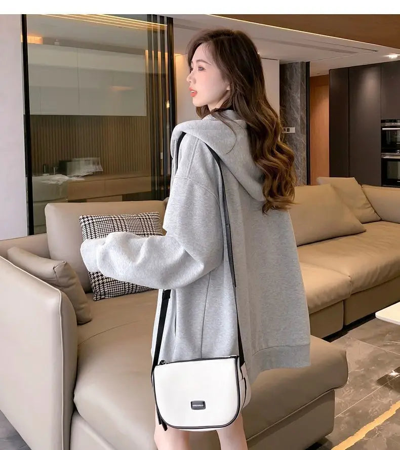 Women Embroidery Print Sporty Chic Hoodies Casual Zip Up Long Sleeve Loose Jacket Coats Harajuku Hooded Sweatshirts Streetwear