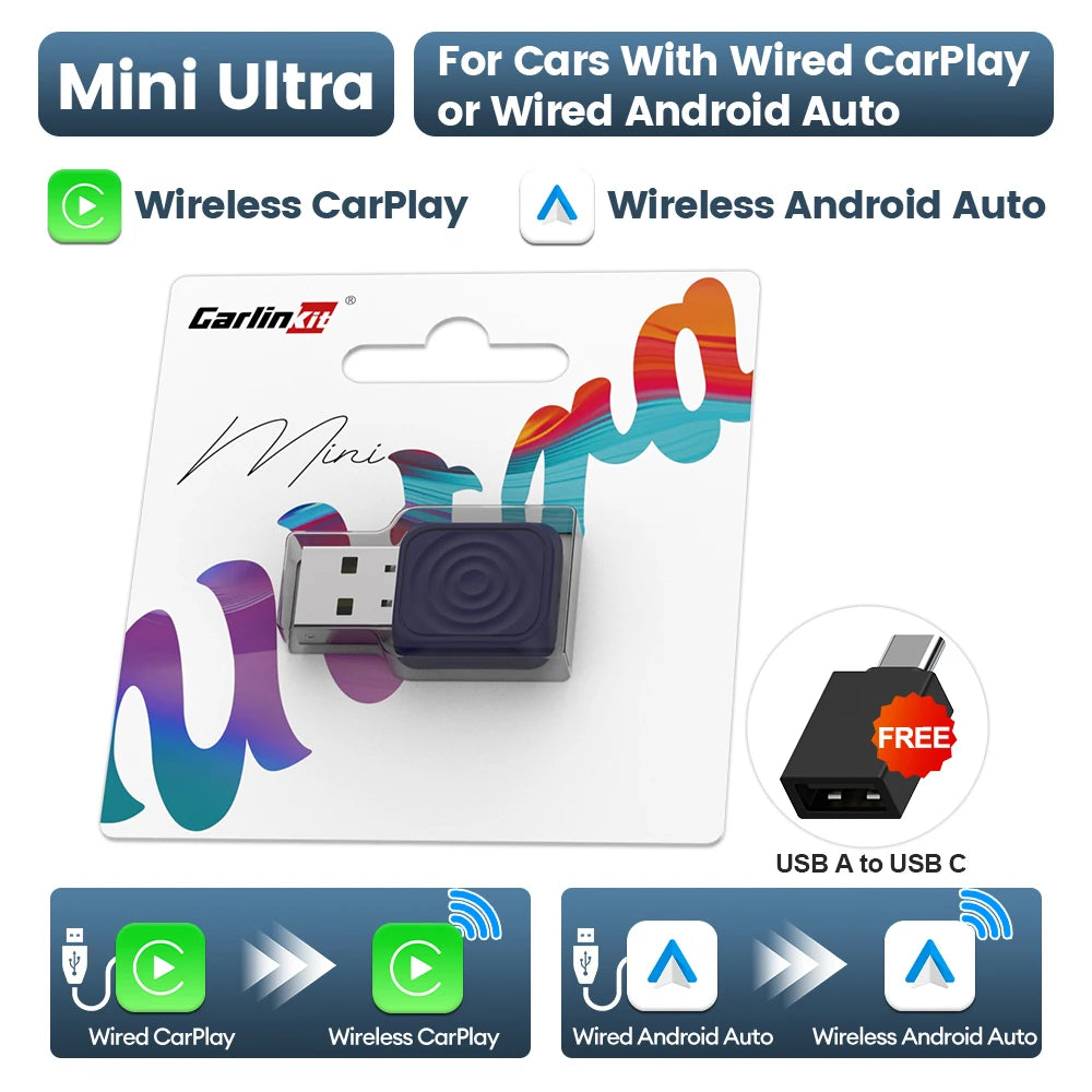 CarlinKit 5.0 Mini Ultra Wireless Adapter Wireless CarPlay Android Auto For OEM Car Plug and Play WiFi Bluetooth Auto Connection - Smarsty