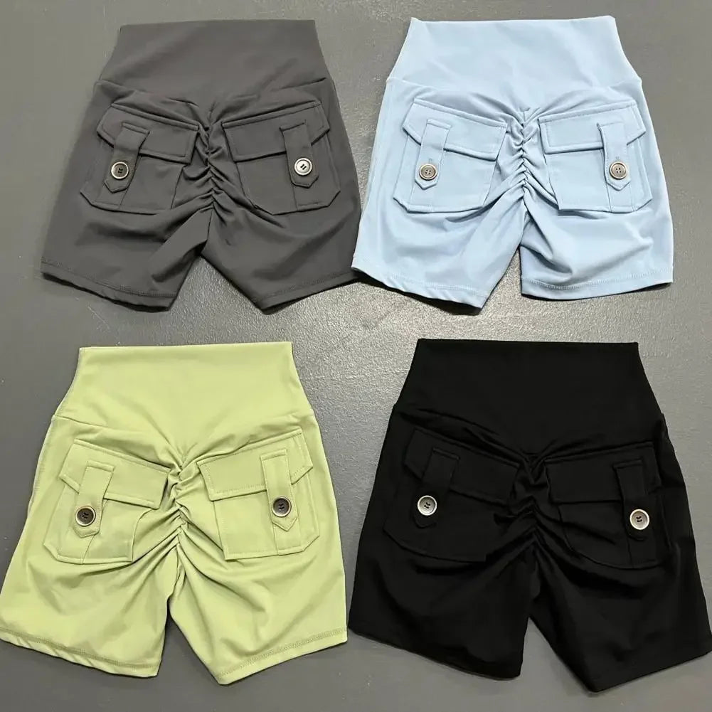 Summer Peach Butt Fitness Exercise Three-Quarter Pants Cargo Air Dry Pocket Yoga Tight lift the hips Women's Shorts