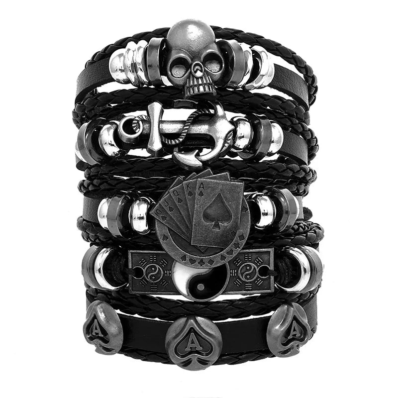Viking Leather Bracelet For Men Adjustable Skull Design - Smarsty