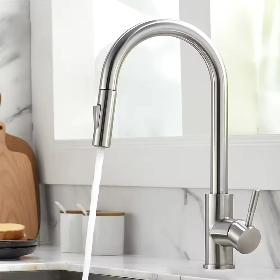 Stainless Steel Pull-Out Kitchen Faucet with Hot and Cold Water - Smarsty