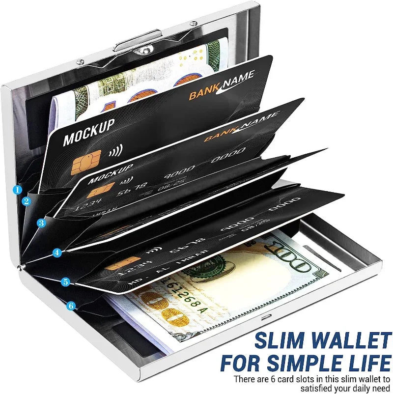 Anti-Scan ANTI RFID Blocking 6 Cards Aluminum Metal ID Bank Credit Card Holder Slim Wallet Case Business Card Protection Holder
