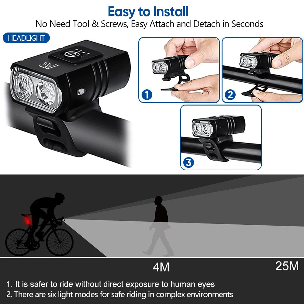 LED Bicycle Front Light Type-C Rechargeable Bicycle Headlight MTB Road Bike Headlamp Easy to Install Cycling Accessories - Smarsty