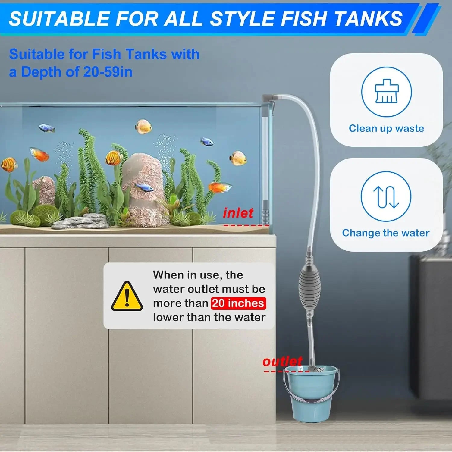 Siphon Pump with Filter Nozzle Fish Tank Water Changer Air Pump Cleaning Accessorie Handheld Aquarium Gravel Cleaner Vacuum Tool - Smarsty