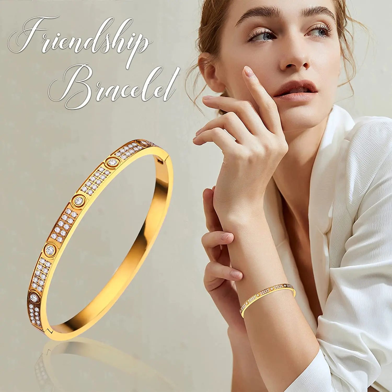 Gold Color Zircon Cross Nut Nail Bracelet for Women - Smarsty